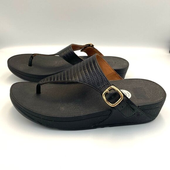FitFlop Black Thong Sandals Flip-Flops Women's Sz 9 Adjustable Buckle - Picture 6 of 8